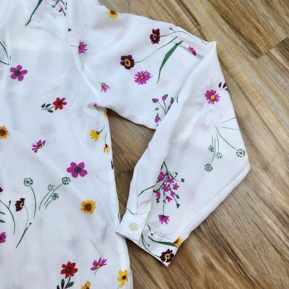 💜Gap Cream Floral Print Rayon Long Sleeve Top Medium - Picture 6 of 12